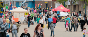 People on main street buring Barrhead fair