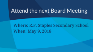 May 9 School board meeting at R.F. Staples