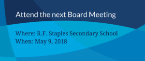 Attend the May 9 board meeting at R.F. Staples