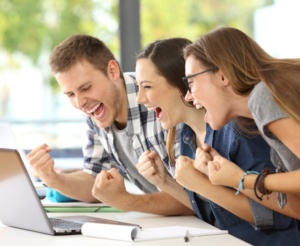 students cheering
