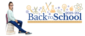 Back to School 2019-20 girl sitting on stack of books
